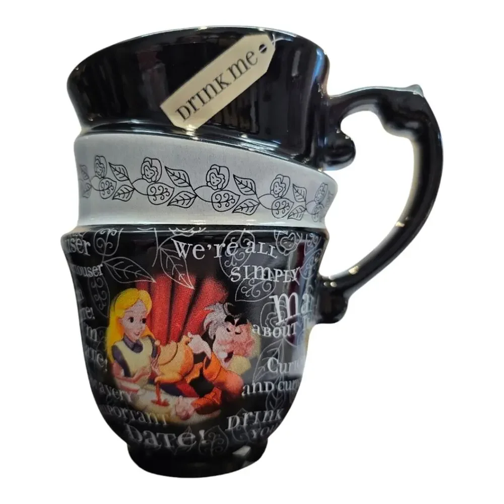 Disney Alice In Wonderland Triple Stacked Mad Hatter Black Coffee Mug